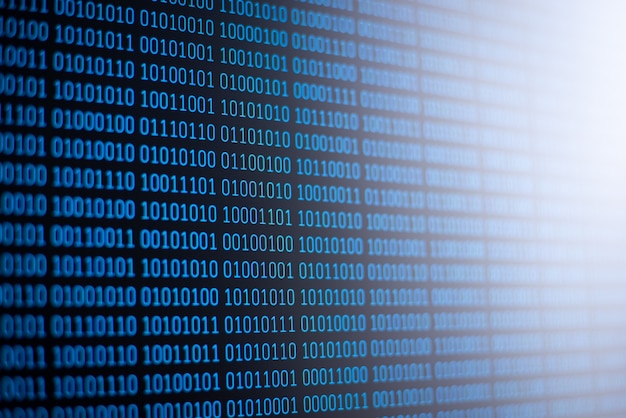 Computer screen with 0 and 1 digits in rows