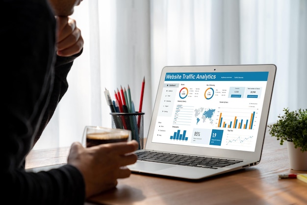 Computer software for website traffic analytics data on computer screen snugly