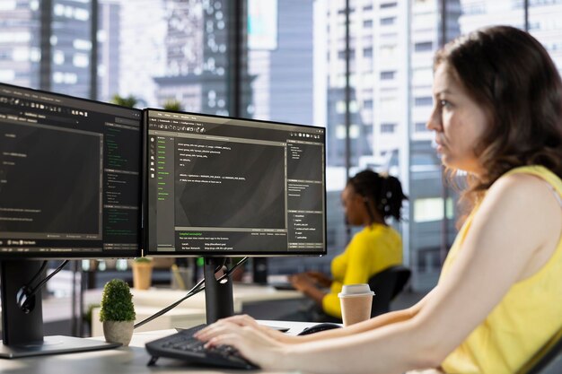 Computer technician working designing and developing software applications