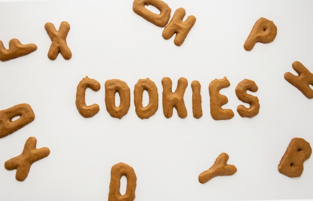 "cookies" inscription by cookies in shape of letters