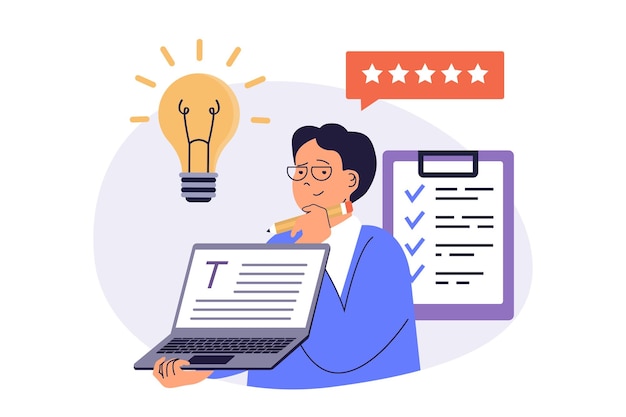 Copywriter web concept with flat cartoon people for website design