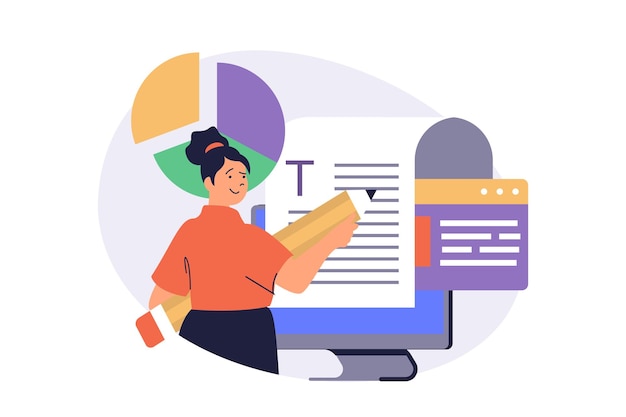 Copywriter web concept with flat cartoon people for website design
