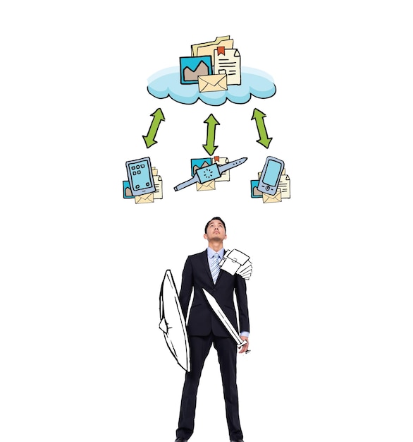 Corporate warrior against cloud computing doodle