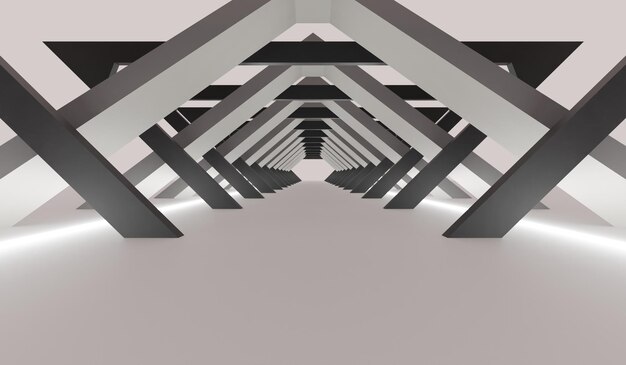 corridor triangle light pipe neon light tunnel technology3d illustration