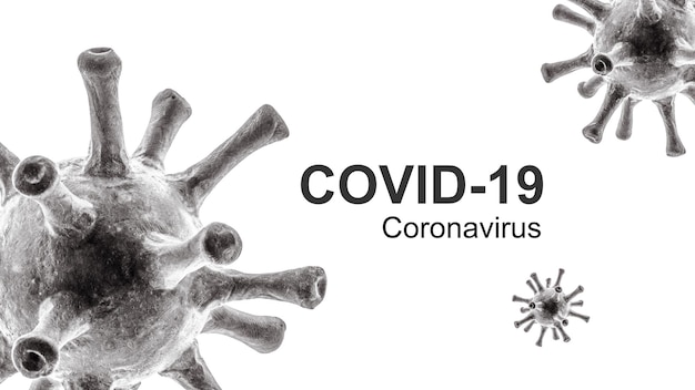 COVID19 coronavirus banner 3d illustration pathogen germs and text isolated on white background Novel SARSCoV2 corona virus global outbreak