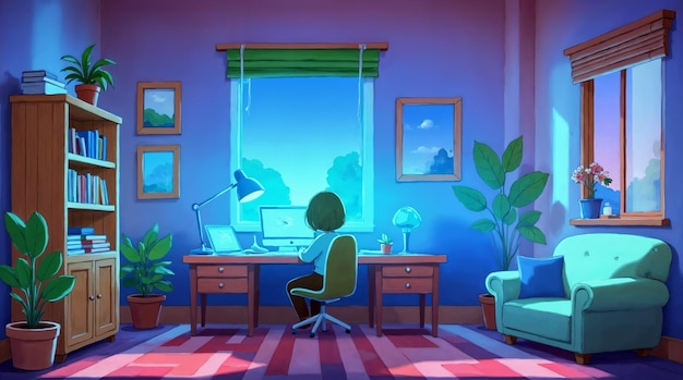 Cozy Room Interior with a Person Working on the Computer
