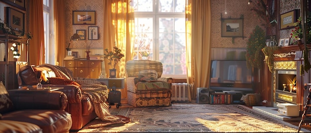 cozy room with a warm golden glow