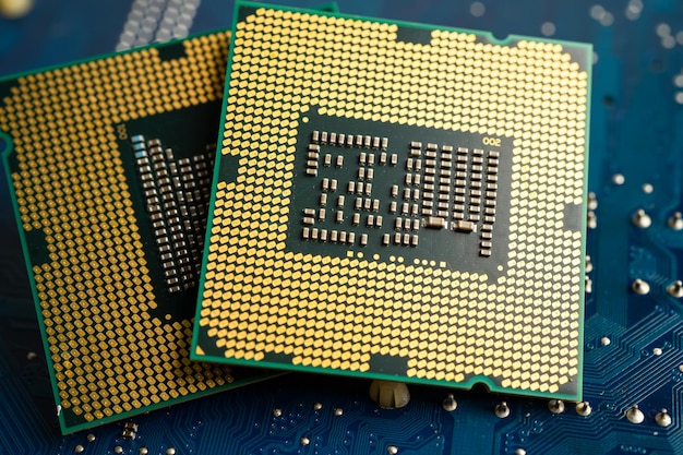 cpu central processor unit chip chip on circuit board in pc and laptop computer technology