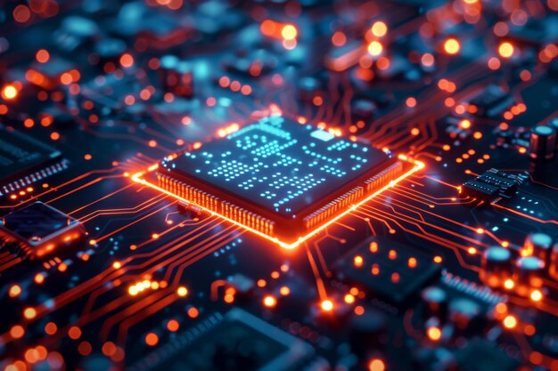 CPU processor microchip circuit board illustration created with generative ai