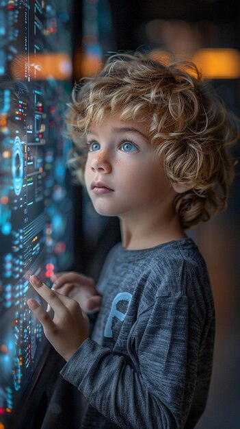 Create an AIgenerated image of a smart young boy working on a computer