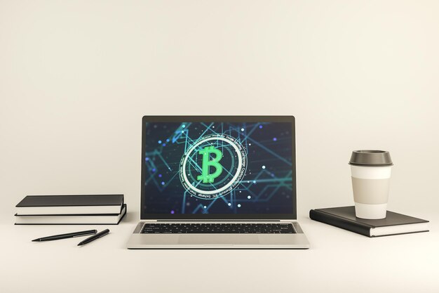 Creative Bitcoin concept on modern computer monitor 3D Rendering