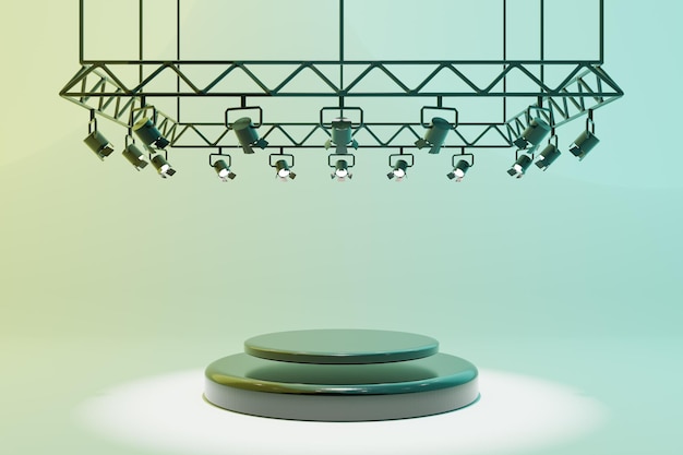 Creative podium with decorative metal stage spot lights