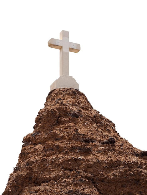 Cross on rock against white background