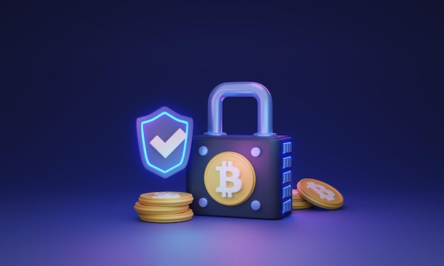 Crypto insurance 3D illustration concept Protecting virtual assets and currency