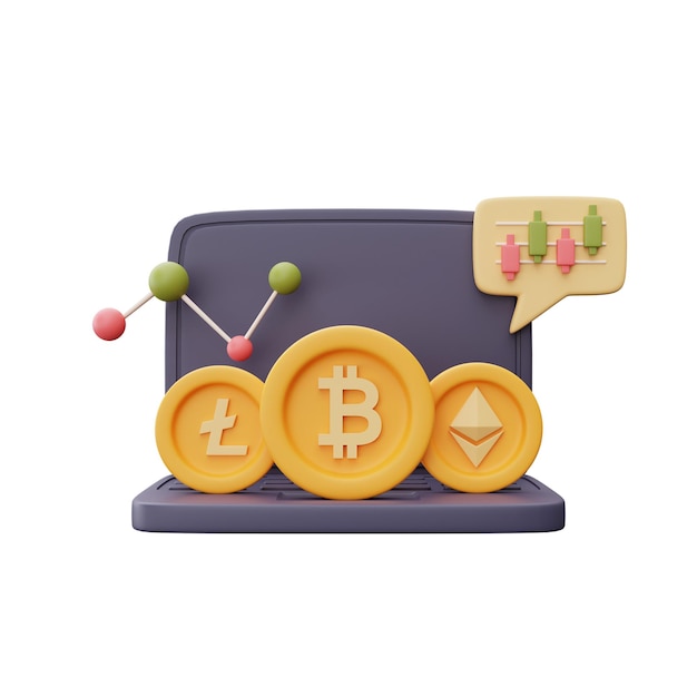 Cryptocurrency trading strategi konceptlaptop computer med trading graf af blockchain teknologi køb eller sælg bitcoins onlineminimal stil3d gengivelse