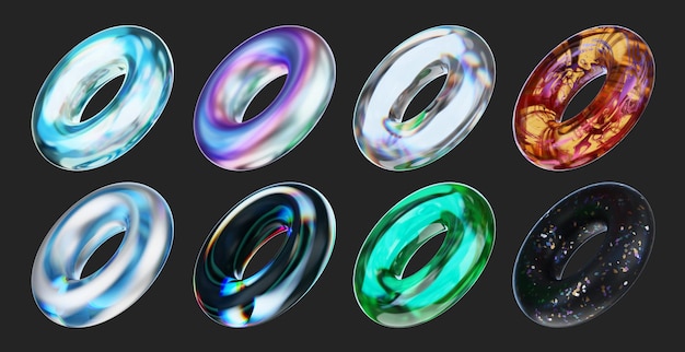 Crystal ring decoration set isolated on black background 3d rendering without AI generated