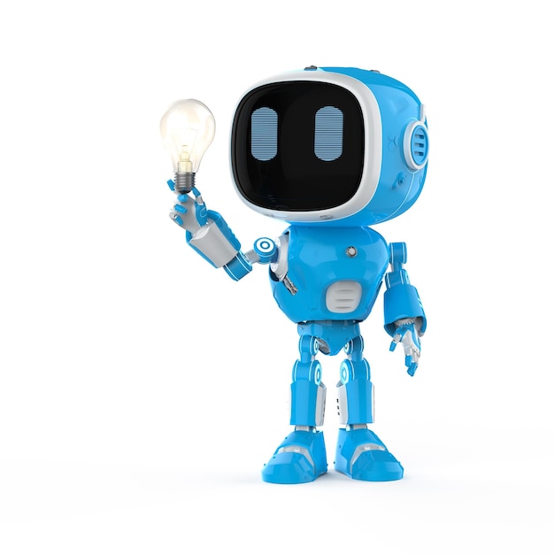 Cute and small artificial intelligence assistant robot with light bulb