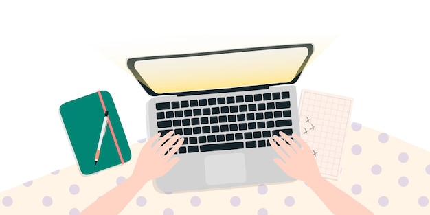 Cute business png border hands typing on laptop transparent background