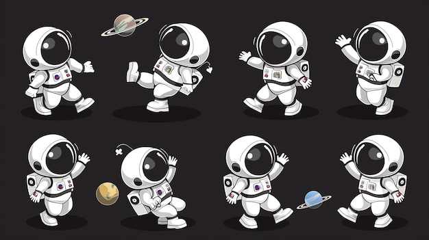 Cute cartoon astronaut characters in different poses