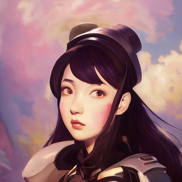 cute girl portrait anime or manga style illustration