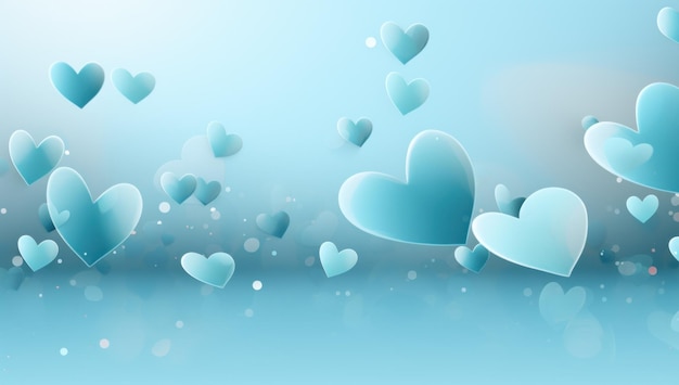 cute hearts are reflected in the blue background