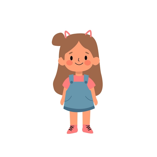Cute little girl cartoon character vector Illustration on a white background