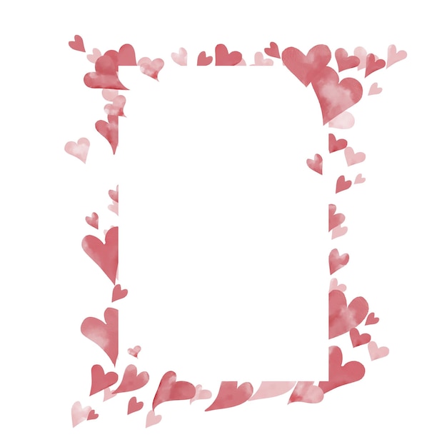 Cute pink hearts on a romantic card Watercolor illustration in digital The cover of the card is decorated with the symbols of Valentines Day in pastel colors Beautiful template love holiday card