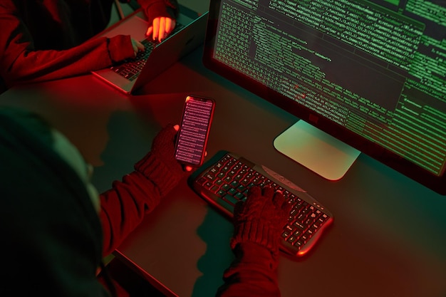 Cyber attack hackers breaking security anonymous people access sensitive data cyber war coding