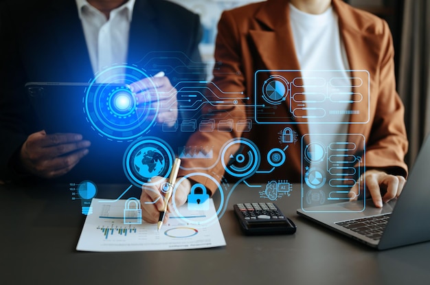 Cyber security and data protection information privacy internet technology conceptBusiness working