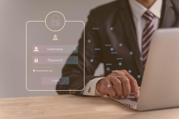 cyber security and Security password login online concept Hands typing and entering username and pas