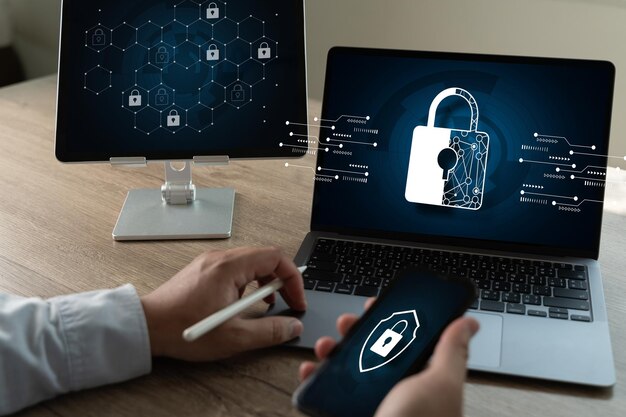 CYBER SECURITY Business technology Antivirus Alert Protection Security and Cyber Security Firewall Cybersecurity and information technology