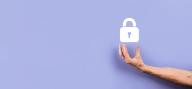 cyber security network. padlock icon and internet technology networking. businessman protecting data personal information on virtual interface. data protection privacy concept. gdpr. eu.