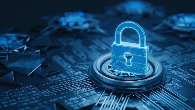 Cyber security network padlock icon and internet technology networking businessman protecting data