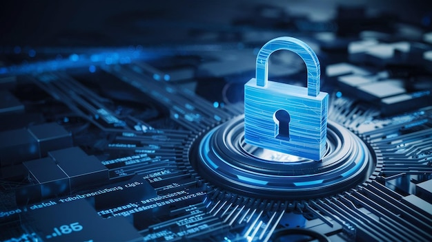 Cyber security network padlock icon and internet technology networking businessman protecting data
