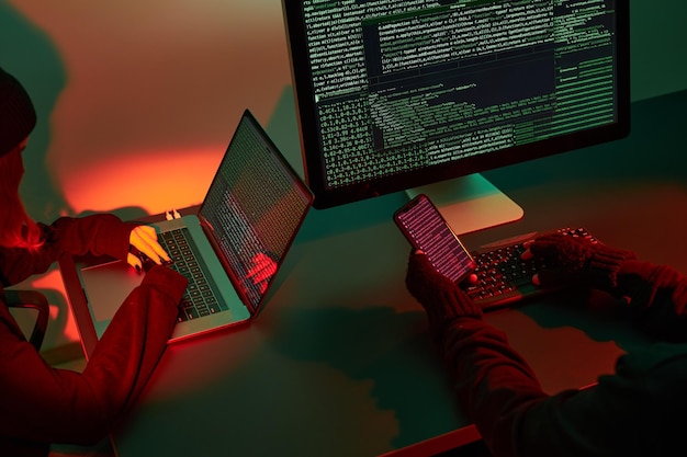 Cyber war hackers breaking security anonymous people access secret data cyber attack programming