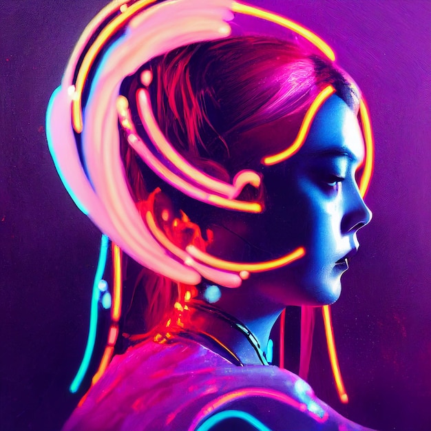 cyberpunk woman portrait futuristic neon style