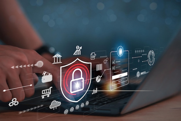 Cybersäkerhetskoncept Login Användaridentifieringsinformation säkerhet och kryptering säker internetåtkomst cybersäkerhet säker åtkomst till användarens personliga information