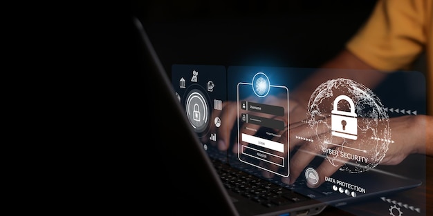 Cybersäkerhetskoncept Login Användaridentifieringsinformation säkerhet och kryptering säker internetåtkomst cybersäkerhet säker åtkomst till användarens personliga information