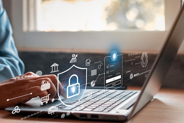 Cybersäkerhetskoncept Login Användaridentifieringsinformation säkerhet och kryptering säker internetåtkomst cybersäkerhet säker åtkomst till användarens personliga information