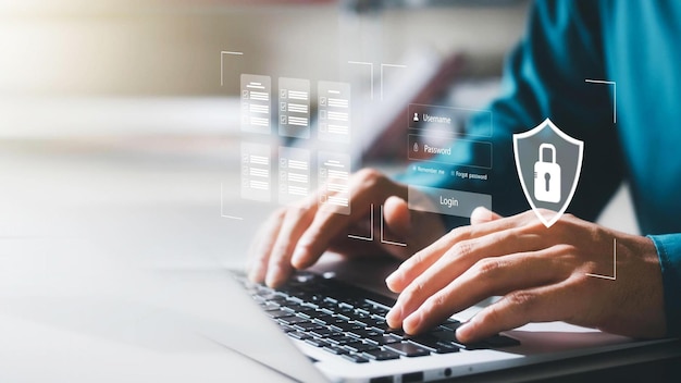 cybersecurity concept Global network security technology business people protect personal