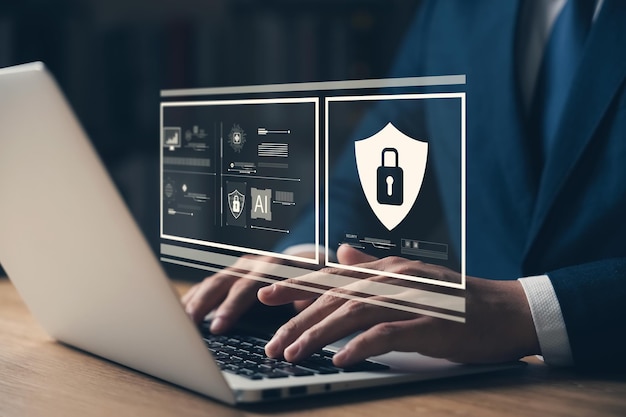 cybersecurity concept padlock icon and internet technology network secure encryption of users personal data secure internet access