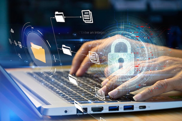 cybersecurity concept user privacy security and encryption secure internet access Future technology and cybernetics screen padlock