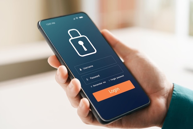 Cybersecurity internet and networking concept hand holding smartphone information security and encryption secure access to users personal information secure Internet access