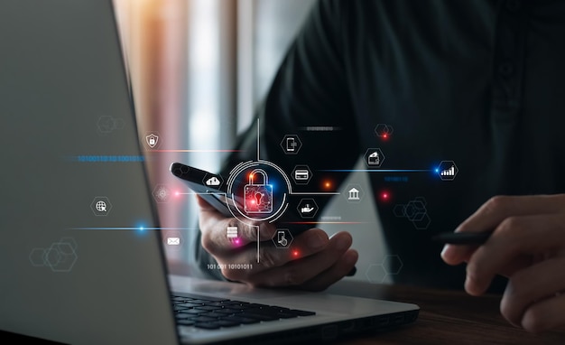 Cybersecurity och integritetskoncept för att skydda data Låsikon Internets nätverkssäkerhetsteknik
