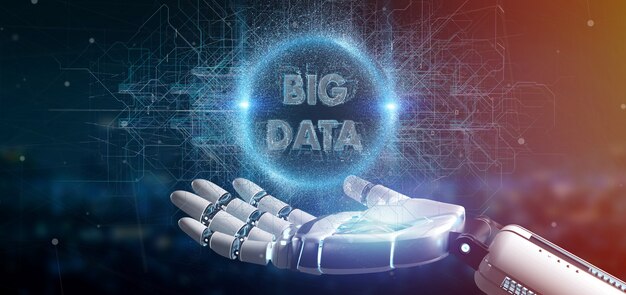 Cyborg hånd, der holder en Big data titel