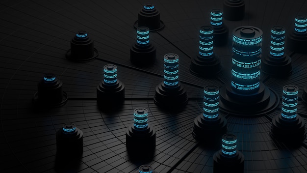 dark 3d render of abstract storage concept.  server or data centralisation processing.