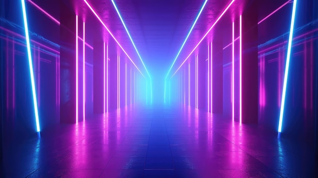 Dark background with lines and spotlights neon light night view Abstract blue background