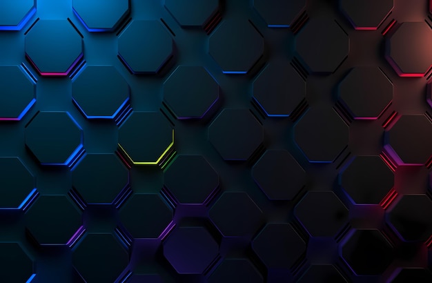 Dark hexagonal neon light background