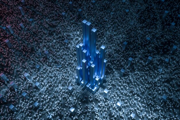 Dark technological lines background with cubes and lines 3d rendering