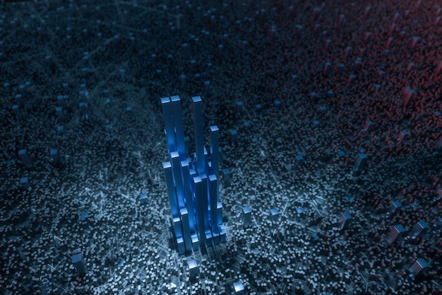 Dark technological lines background with cubes and lines 3d rendering